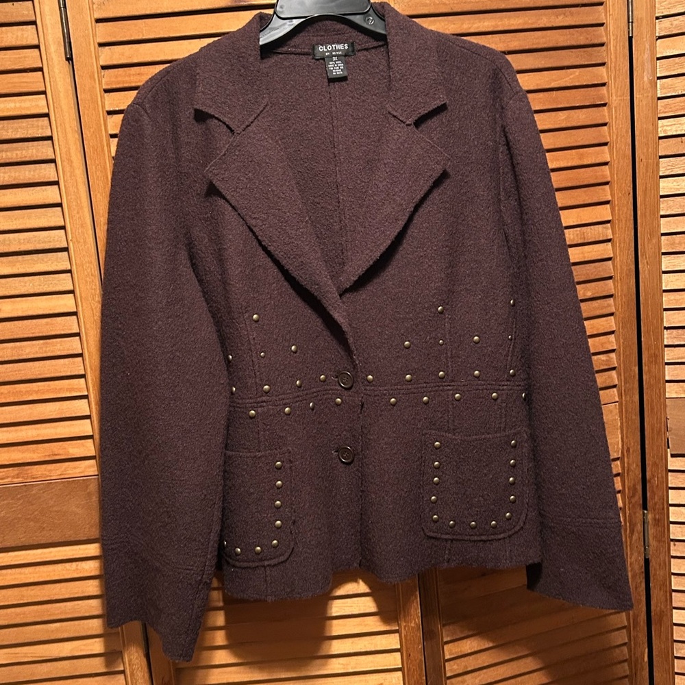 Clothes by Revue Chocolate Brown Boiled Wool Sweater/Jacket with Stud Details